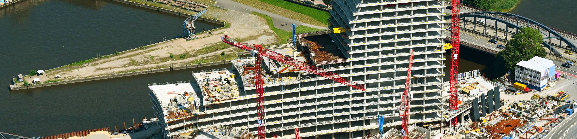 Construction stop on the construction site for the new high-rise building complex 